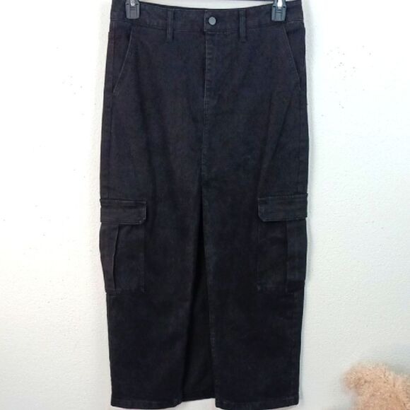 Womens Black Cargo Front Split Maxi Denim Skirt sz 9 - Picture 1 of 11